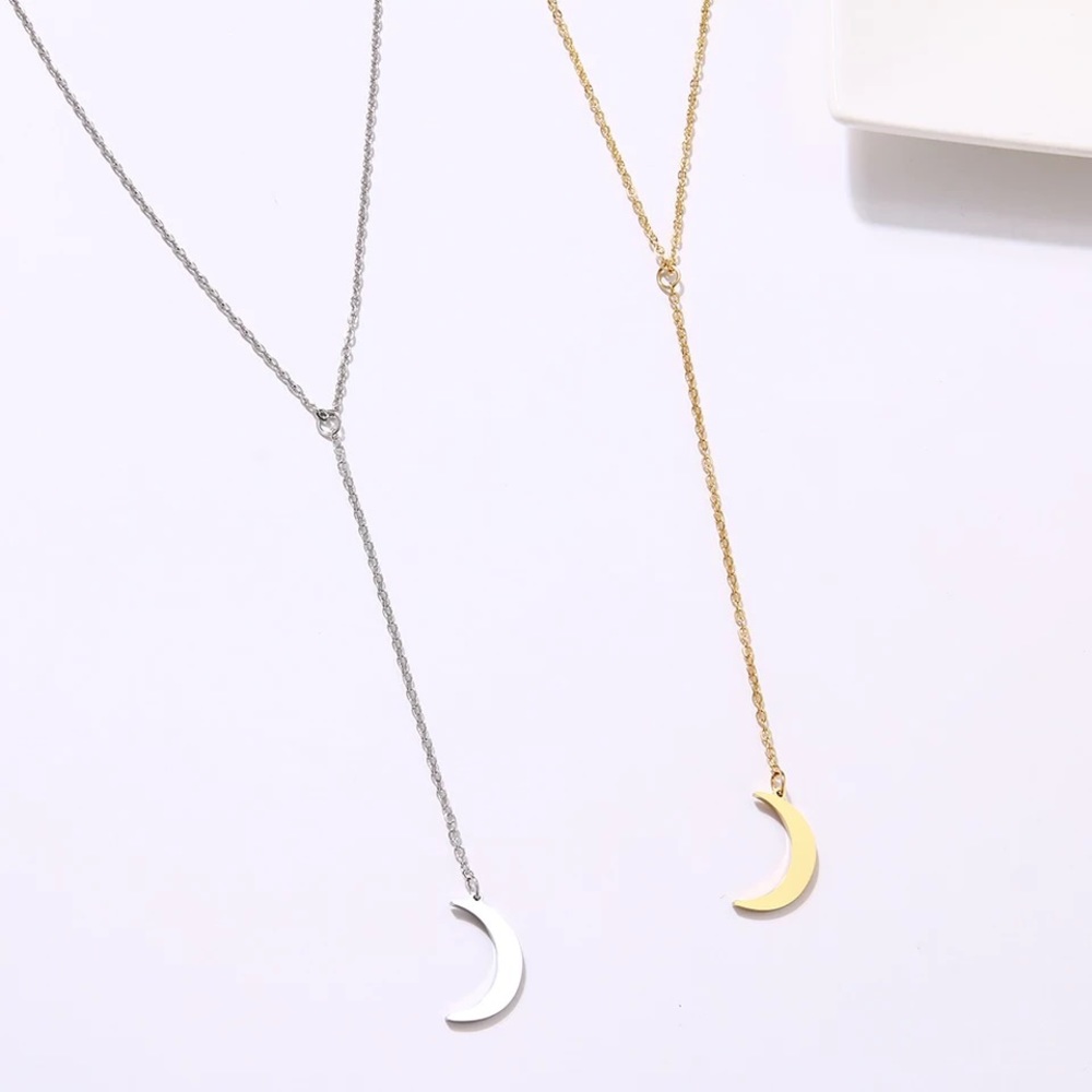 Long pendant delicate moon necklace minimalist